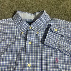 Ralph Lauren Mens XL Blue Plaid Cotton Stretch Button Down Shirt Long Sleeve